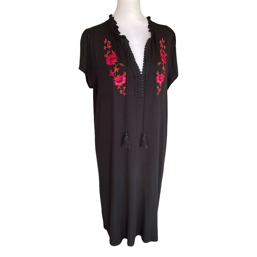 NWT Greige Black Embroidered Boho Midi Dress Size XL